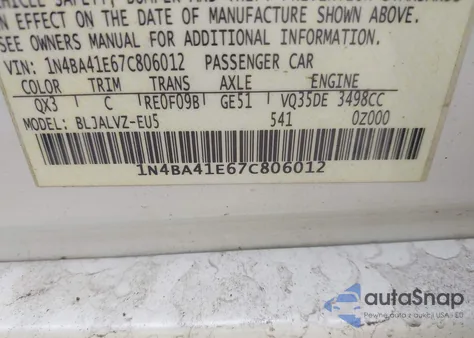 2007 Nissan Maxima 3.5 Se from USA, damaged, VIN 1N4BA41E67C806012